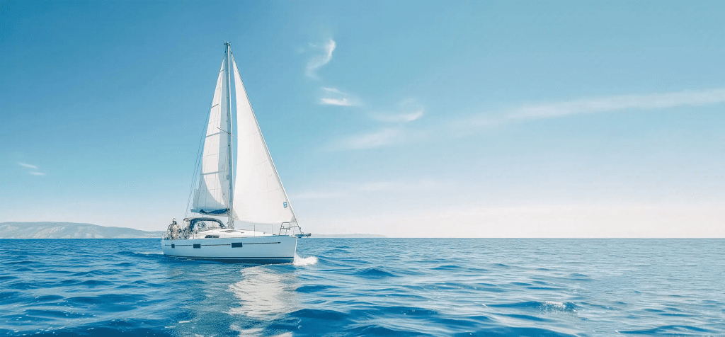 Sailing catamaran showing two-hull yacht design and wide living space