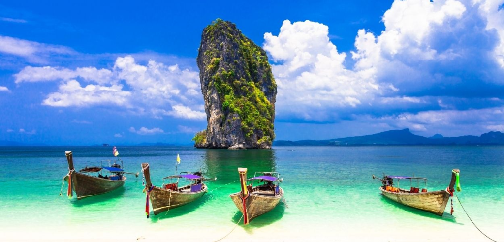 Limestone cliffs above a beach on the Krabi coast east of Phuket