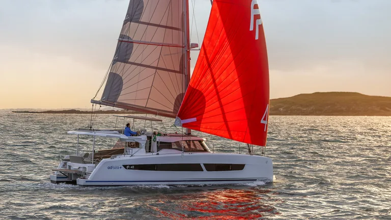 Fountaine Pajot 41 — sailing at sunset Fountaine Pajot 41 — sailing at sunset