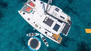 Lagoon 42 — aerial view with water toys