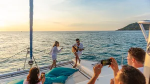 Leopard 47 Myra — guests on the bow Leopard 47 Myra — guests on the bow